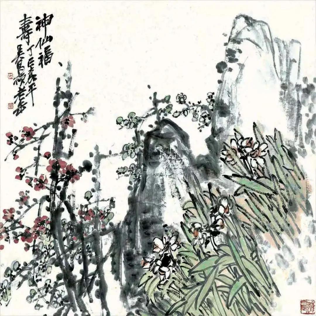 小何的藏品：吳昌碩作品《神仙福壽圖》，共發行6000份