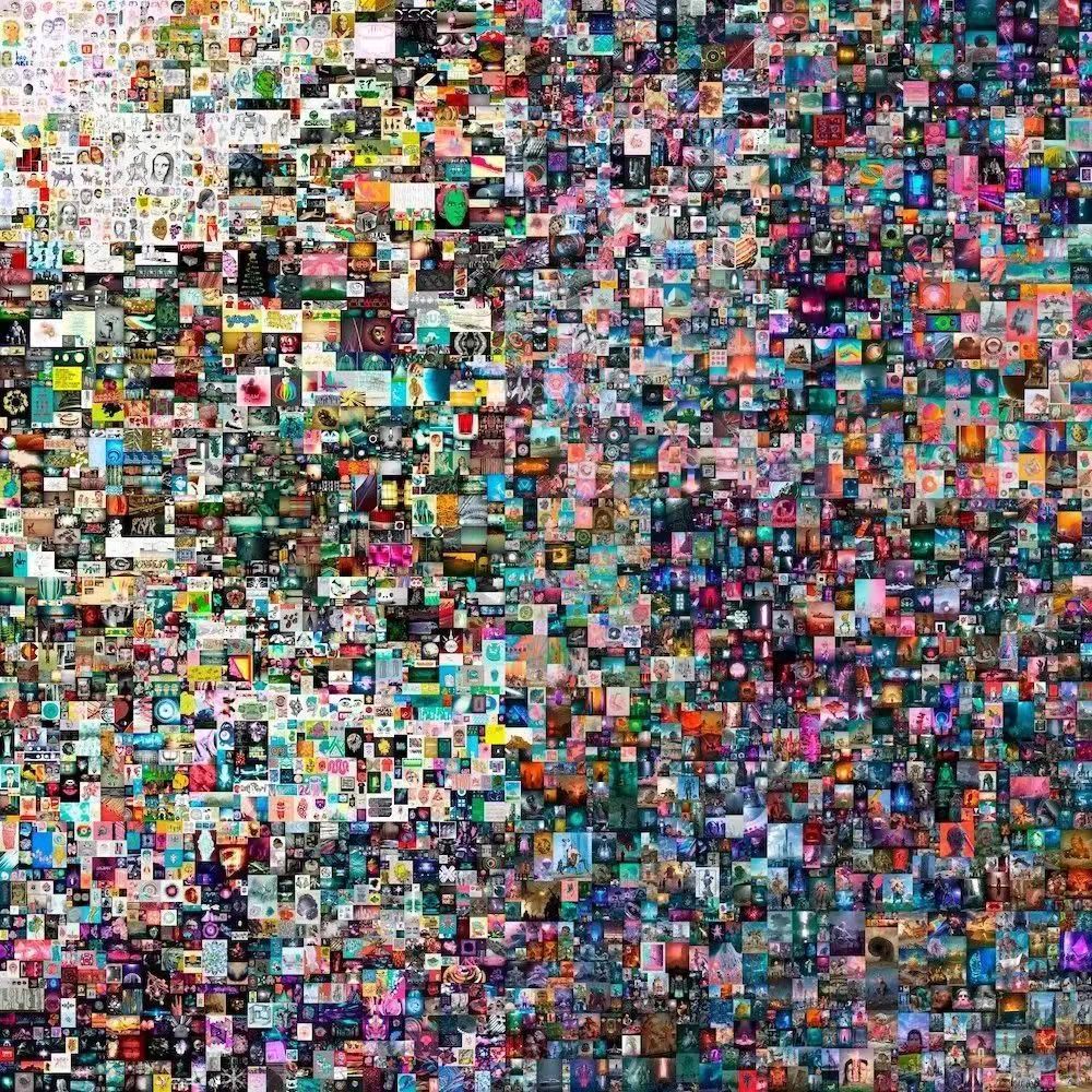 ▲ 藝術家Beeple的巨型拼貼NFT作品《每一天：前5000天》以6900萬美元在佳士得線上拍賣專場中成交