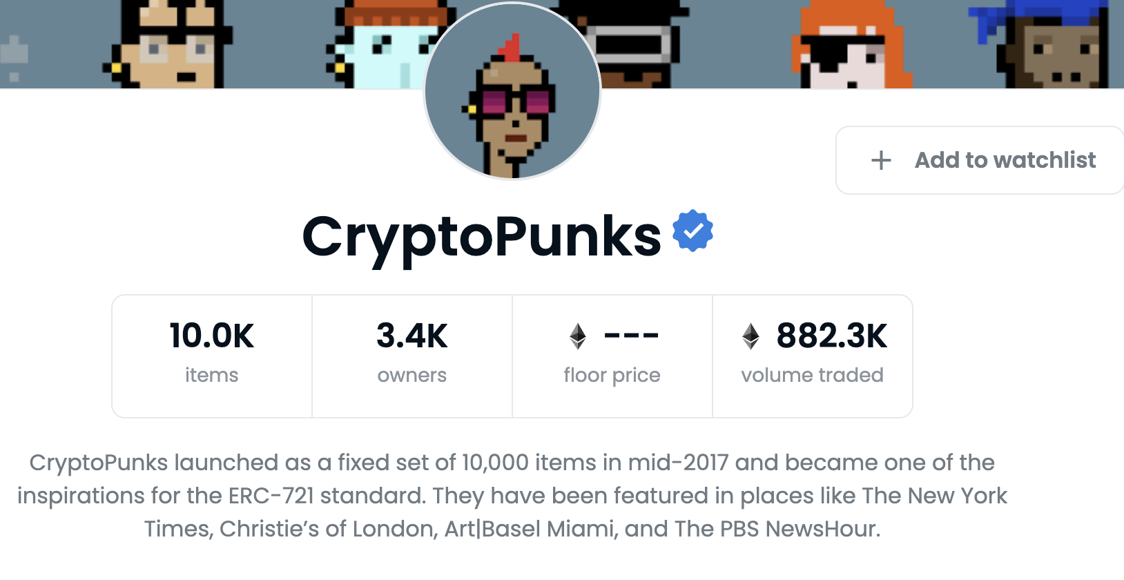 CryptoPunks 有10000 個，也算是數量很多的Collection 了