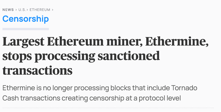 Ethermine Stops Processing Sanctioned Transactions