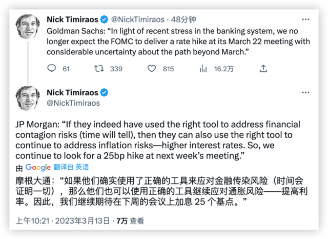 高盛：因為矽谷銀行危機，美聯儲3月不會再加息