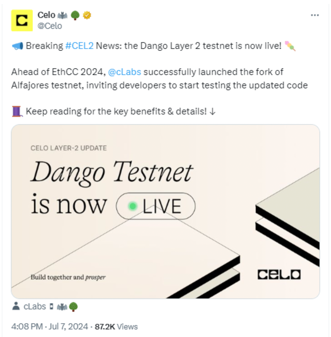 二層測試網Dango上線，Celo大利好？