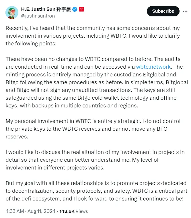 Justin Sun入局WBTC，為何觸動了加密市場的「敏感神經」？